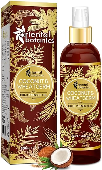 Oriental Botanics Organic Coconut & Wheat Germ Oil For Hair & Skin - 200ml (No Mineral Oil, Silicon or Paraben)