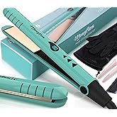 Mnsyflns 2 in 1 Hair Straightener and Curler-15s Fast Heating Ceramic Flat Iron, LCD Temp Display, Wide Plates for Short/Long Hair, Portable Travel Straightener with Heat-Resistant Glove & Clips,Green