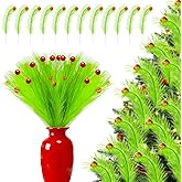 12-Pack 15 Inch Red and Lime Green Christmas Tree Picks, Furry Elf Tree Topper Decorations with Glitter Ball Ornaments, Adjustable Xmas Tree Stems for Holiday Wreaths, Vases, and DIY Crafts