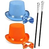 Panitay 6 Pcs Orange and Blue Costume Include Top Hat Bow Tie Silver Cane Novelty Cosplay Party Adult Costume Set