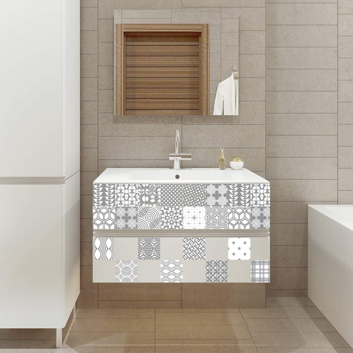 Ambiance Sticker Self-Adhesive Decorative Wall Decal Cement Tile for Bathroom and Kitchen Nuance de Gris Harmonieux - Image 3