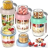 4 Pack Overnight Oats Containers with Lids and Spoons, 20 oz (16+4) Overnight Oats Jars with Dry and Wet Separation for Oatmeal Cereal Fruit Salad Yogurt, Dual-Layer Yogurt Containers with Lids