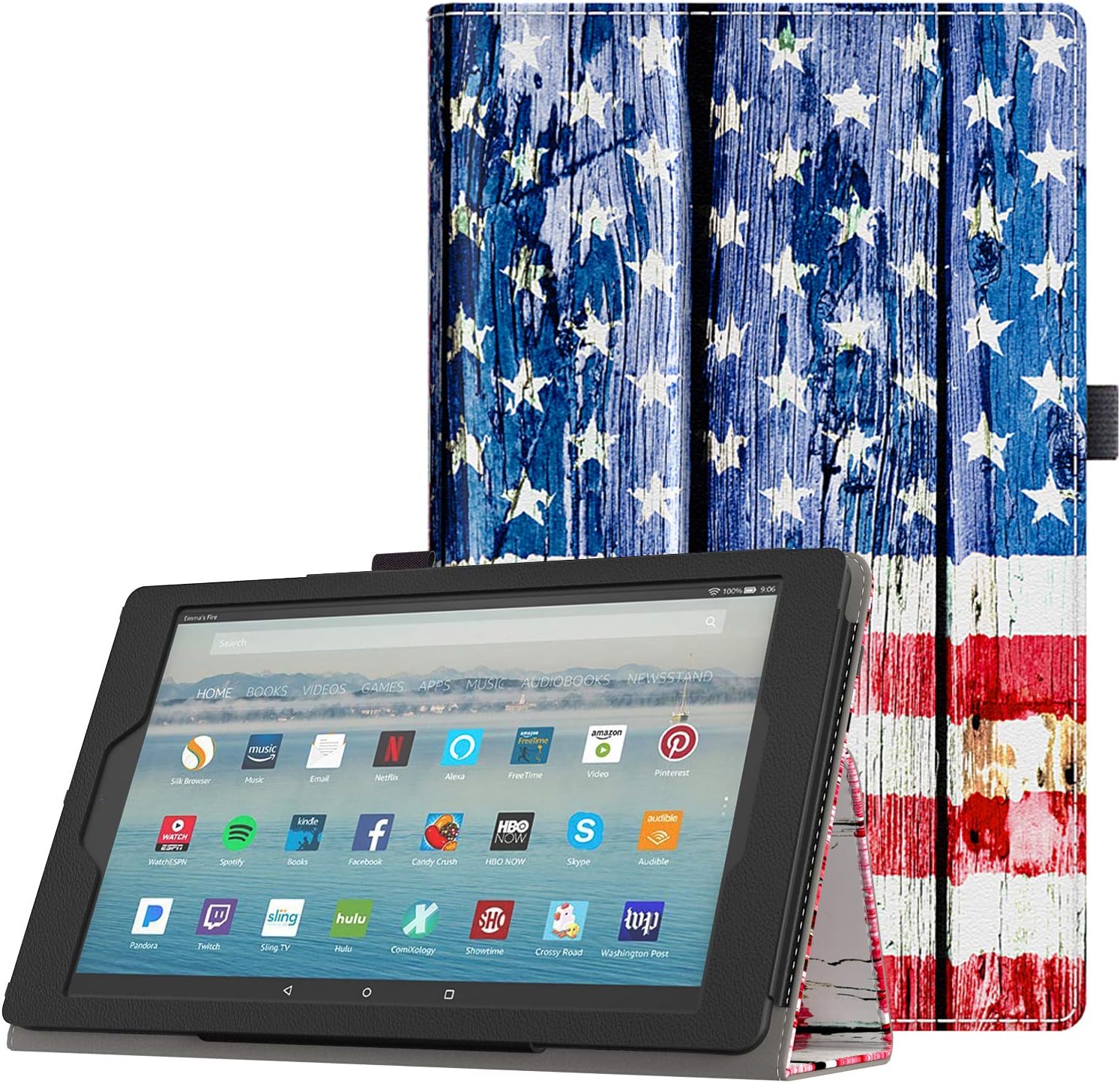 Retear Case for Amazon Kindle Fire HD 10 Tablet (9th/7th/5th Generation, 2019/2017/2015 Release) Lightweight PU Leather Cove with Auto Wake/Sleep