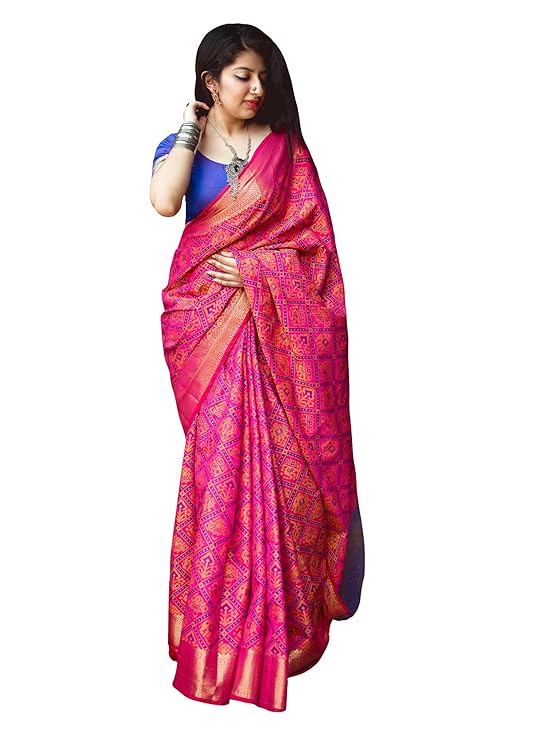 Women's Banarasi Patola Silk Saree With Blouse Piece (_2MNSV807_Pink)