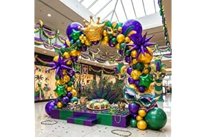 Kozee 106 Pcs Foil Balloons Kit Dark Purple Pearl Green Gold Star Crown Foil Balloons for Mardi Gras, Carnival, Birthday, Mas
