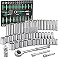 SK 1/2" Drive Socket Set with 160-P Ratchet, 52-Piece, SAE & Metric, SuperKrome Finish, Premium CR-V Construction, with EVA Foam Tool Organizer