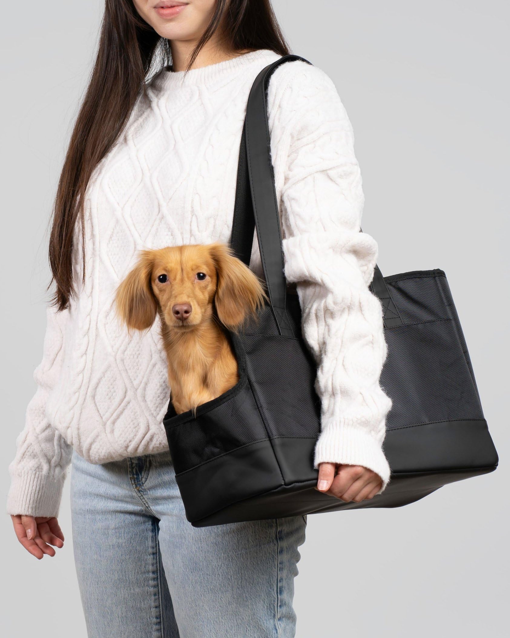 Photo 1 of OSKAR&FRIENDS Pet Carrier Tote for Small Dogs & Cats – Vegan Leather Dog Purse with Breathable Mesh, Sherpa Bed & Safety Tether – Fits Pets Up to 20 lbs