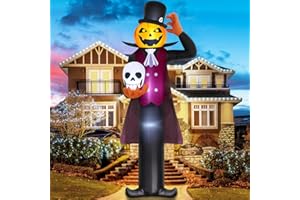 ZUKAKII 12FT Giant Halloween Inflatables Decorations Pumpkin Vampire Holding Skull Built-in LEDs Blow Ups Yard Decoration Outdoor Large Huge Pumpkin Spooky Inflatable for Holiday Party Lawn Garden Indoor