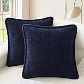 CaliTime Decorative Couch Throw Pillow Covers 18 X 18 Inches Pack of 2 Cozy Chenille Piping Edge Cushion Cases for Sofa Bed Living Room Home Navy Blue
