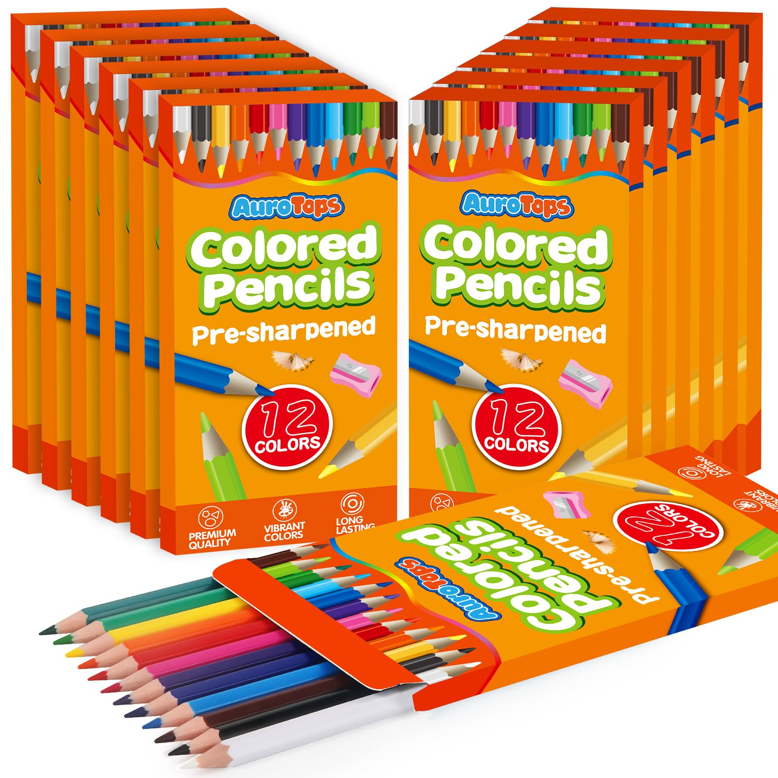 Photo 1 of AuroTops 12 Pack Colored Pencils,144 Count Pre-Sharpened Colored Pencils Bulk,12 Color Pencil for Classroom Prizes Gifts,Back to School Supplies,Coloring Pencil Art Supplies for Kids