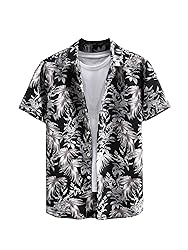 Floerns Men's Casual Tropical Print Button Down