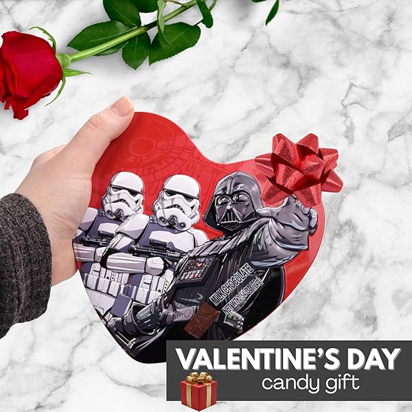 STAR WARS HEART GIFT BOX, INDIVIDUALLY WRAPPED MILK CHOCOLATES, REUSABLE COLLECTIBLE TIN, 2.54 OUNCES