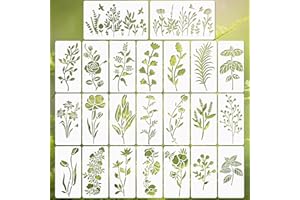 CODOHI 23 Sets Wildflower Stencils, Plant Flowers Stencils Mixed Media Art Stencils, 37 pcs Small Wild Flower Leaf Branches Floral Herbs Wall Stencils for Painting on Wood Card Canvas Home Decor