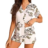 Anjue Pajamas for Women Soft Button Up Pajama Set Short Sleeve Shirt and Pajama Pants Lounge Sets S-XXL