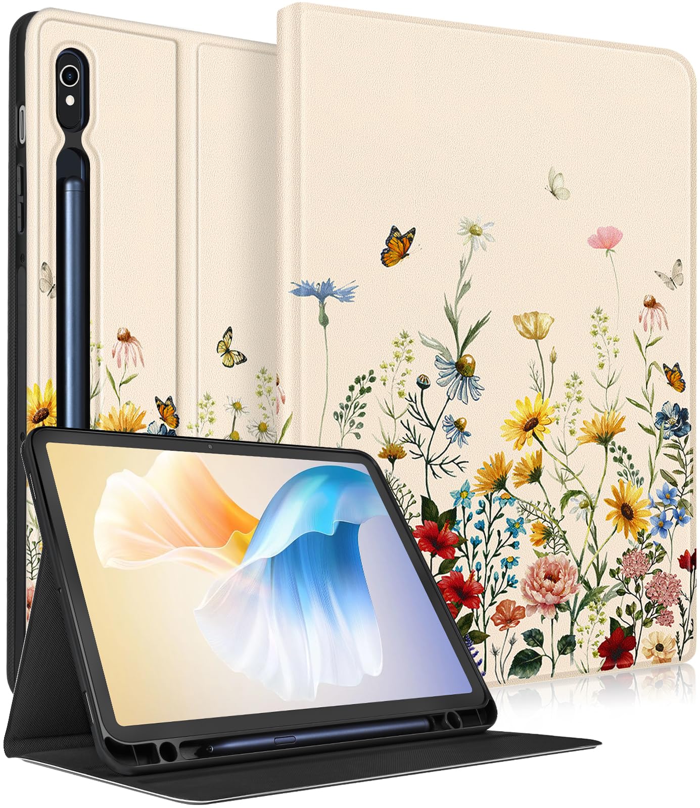 Photo 1 of Wazzasoft for Samsung Galaxy Tab S9/S9 FE/S10/S10 FE/S10 Lite Case 10.9 Inch - Smart Folio Cover with Build-in Pencil Holder Women Girls Design for Samsung Tablet S9 Cover 11 inch,Vintage Flowers