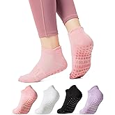 CoolMate Pilates Socks with Grips for Women, Yoga Socks, Crew Non Slip Women for Barre, Valentines Day Gifts for Her