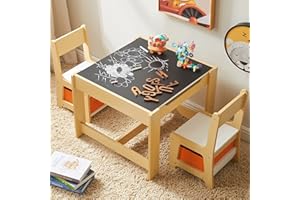 GTOLV Kids Table and Chair Set, 3 in 1 Wooden Activity Table with Storage Drawer for Toddlers Drawing, Reading, Crafts, 2 in 1 Detachable Tabletop Table Set for Nursery, Playroom (Natural)