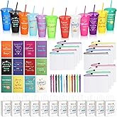 60 Pcs Employee Appreciation Gifts Bulk Team Thank You Presents Include 24 oz Inspirational Plastic Cups Notepads Pens Zipper Pouch, Valentines Xmas Gifts for Coworkers Nurse Staffs (60, Colorful)