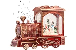 GenSwin Christmas Train Snowman Battery Operated Musical Lighted Water Snowing Glittering Snow Globe Lantern with Timer, Christmas Home Decoration and Gift(Red)