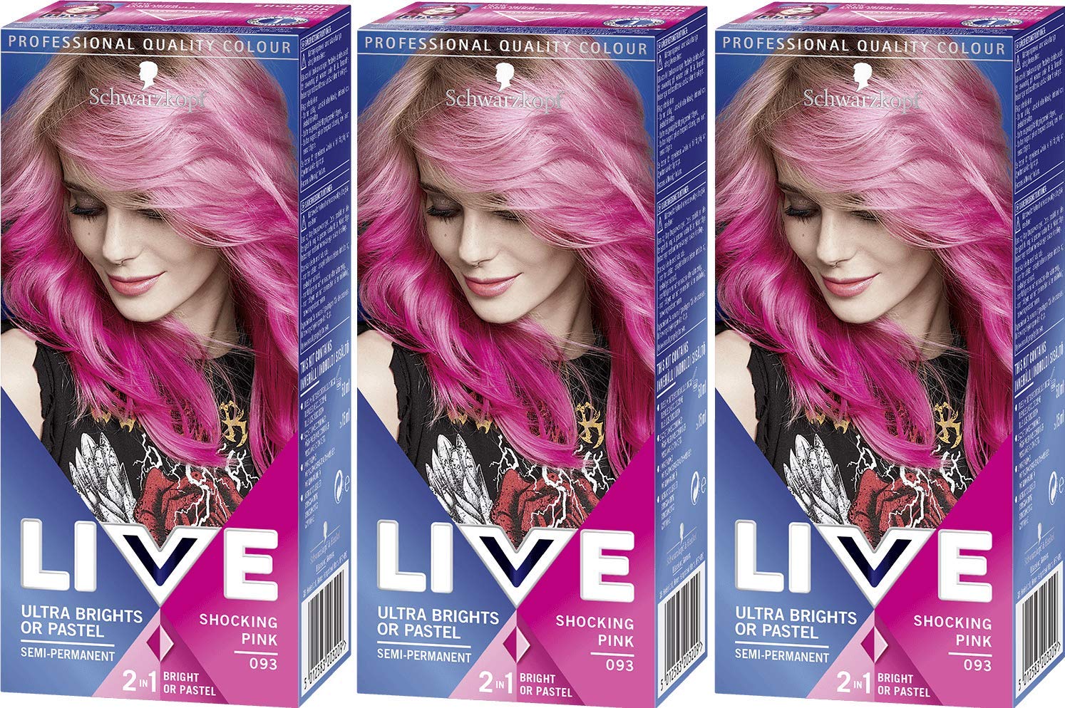 3 x Schwarzkopf Live in Color XXL Ultra Brights Shocking Pink no 93