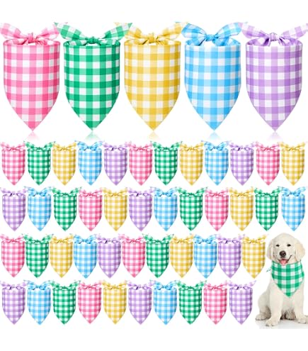 Sweetude 100 Pcs Plaid Dog Bandanas Bulk Cute Dog Scarf Bibs Puppy Pet Bandanas