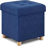 BRIAN & DANY Folding Ottoman Storage Box with Wood Legs Navy 38cm