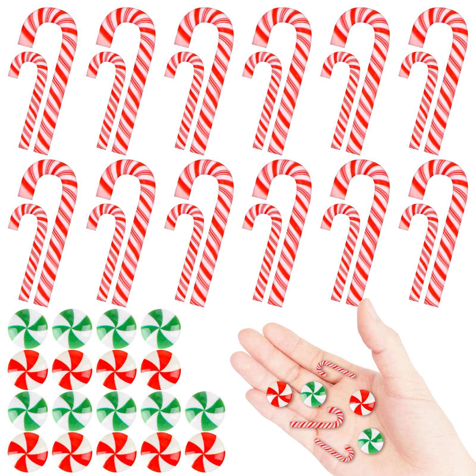 Photo 1 of 120 Pcs Christmas Mini Candy Canes Peppermint Ornament Fake Candy Xmas Rainbow Tiny Canes Ornament Decoration for Christmas Tree No Hole Hanging Craft DIY Scrapbooking(Assorted Size,Red, Green)