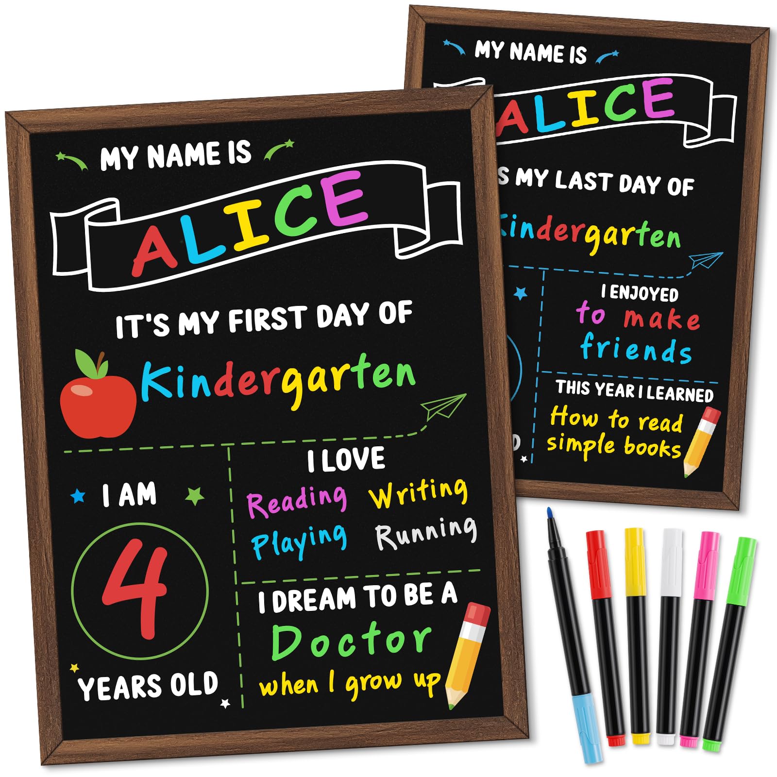 Photo 1 of IJIGU First & Last Day of School Board, 14 x 10.5 Inch Double Sided Back to School Chalkboard with Frame, Reusable Wooden 1st Day of Preschool/Kindergarten Sign for Kids/Girls/Boys