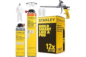 STANLEY F 990P Supercoat Spray Foam Insulation Kit - Closed Cell Spray Foam Covers Up to 240 Sq.Ft.,(11.32 / 2 inch R-Value) - Including Gun, Cleaner, Safety Items - 27.1 oz, 12 Pack