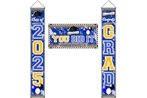 GINFTBRZGV Blue and Gold Graduation Decorations Class of 2025 Graduation Banner Congrats Grad Class of 2025 Porch Sign Banner and You Did It Backdrop for Grad Party Decorations 2025