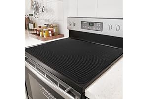 ABALTER Stove Top Cover for Electric Stove - Food Grade Ceramic Stove top Cover, Silicone XXL Dish Drying Mat, Glass Cooktop Covers, Flat RV Range top Mats (Black,30x21)