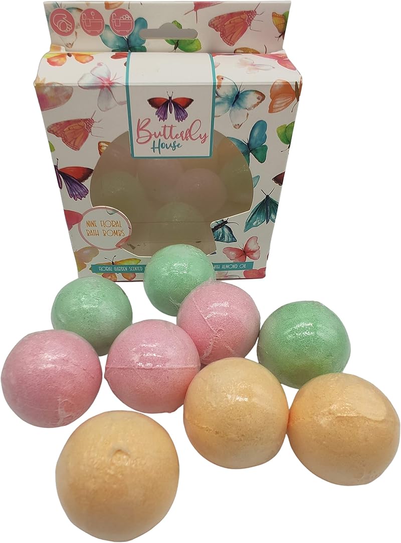Puckator Set 9 Small Floral Scented Bath Bombs Almond Oil Vegan Cruelty Free
