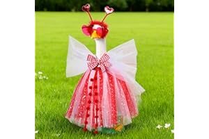 Soulchen 1 Set Valentine's Day Red Porch Goose Outfit 23 Inch Cement Goose Dress Clothes and Heart Headband Costume for Holiday Outdoor Garden Yard Decor