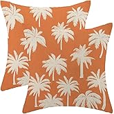 Jecuwo Palm Tree Pillow Covers 18x18 Inch Set of 2 Vintage Tropical Throw Pillow Covers Summer Outdoor Decorative Cushion Cover Burnt Orange Square Pillowcase for Sofa Couch Indoors Outdoors Decor