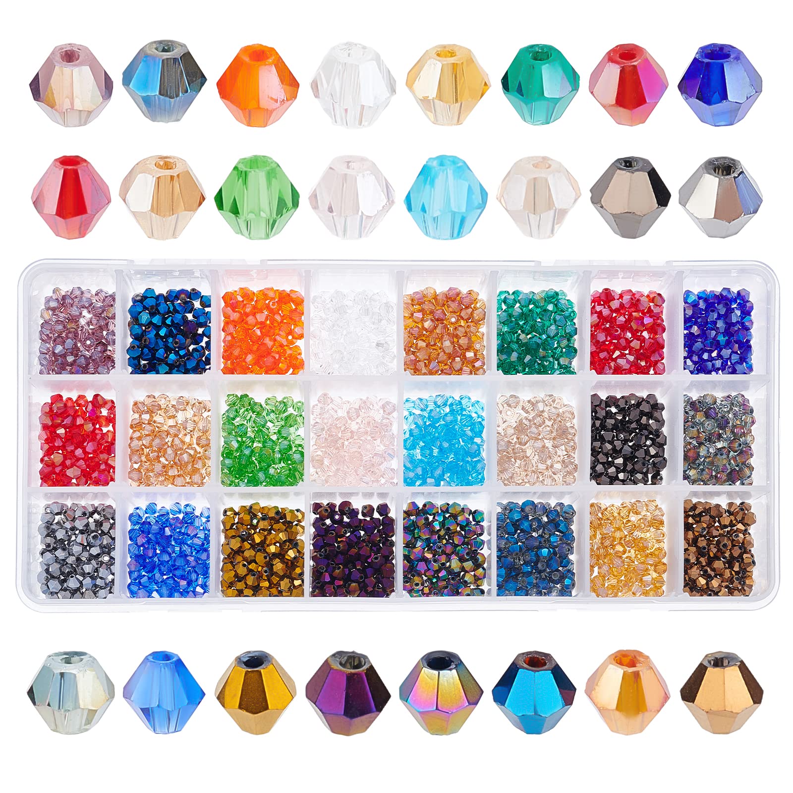 PH PandaHall 1680pcs 24 Colors 4mm Electroplate Glass Beads, Faceted Bicone Glass Crystal Beads for Bracelet Jewellery Making