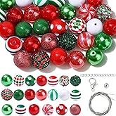 Ornazy 50Pcs Christmas 20 mm Bubblegum Bead Set Red Green Acrylic Spacer Chunky Beads Xmas Gumball Loose Beads for Holiday DIY Bracelet Pendant Necklace Decor