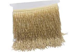 KUYLENT 1 Yard 3.9 Inches Beaded Fringe Trim Lace Chainette Tassel Fringe Trimming for Dress Clothes Lamp Shade Decoration DIY (Golden Color)