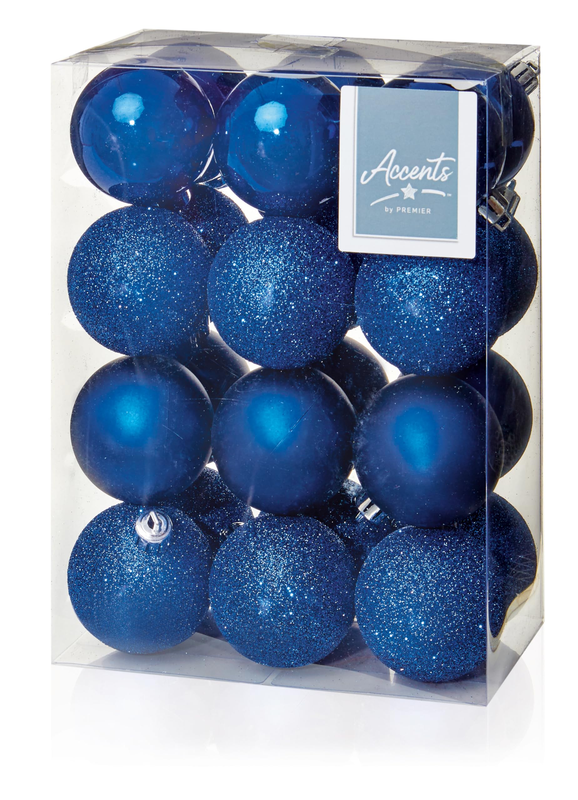 Shatterproof Christmas Baubles 24 Pack 60mm Premier Christmas Tree Decoration, matt, shinny and glitter baubles (Midnight Blue 5429)