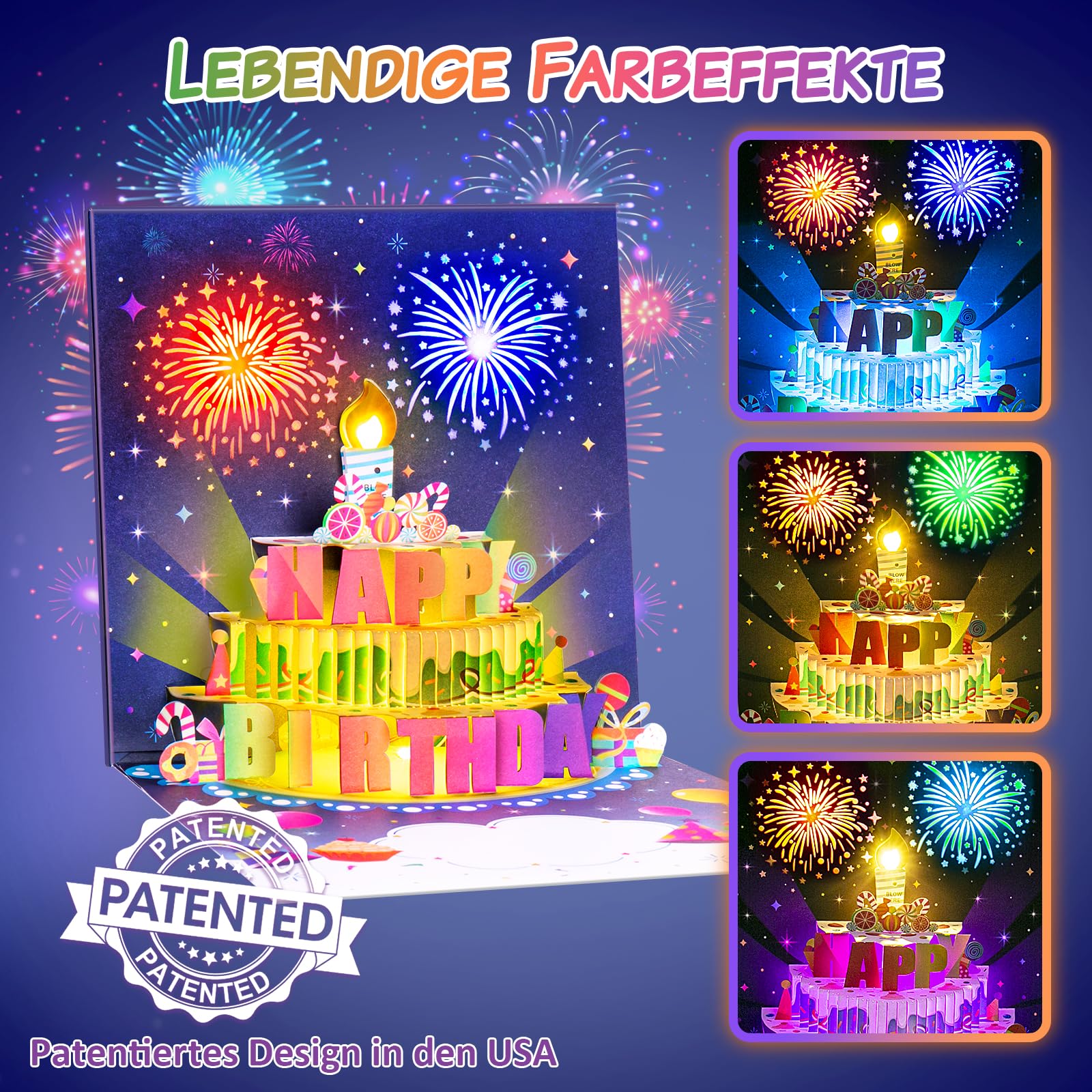 FITMITE Geburtstagskarte mit Musik Blowable LED Licht Kerze 3D Pop Up Karte Geburtstag mit Lichtern Happy Birthday Geschenke für Frau, Beste Freundin, Kinder, Schwestern, Familie. 3