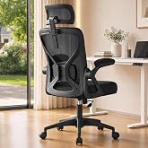 SONGMICS  Ergonomic Mesh Office Chair with Adjustable Lumbar Support | Computer Desk Chair, Headrest, 90-105&deg; Tilt Function, Wide Seat, Flip-Up Armrests, Ink Black, KIME Collection UOBN044BH01S