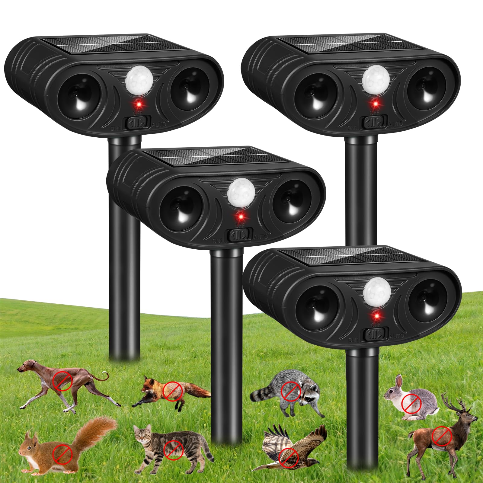 Photo 1 of 2026 Solar Ultrasonic Racoon Fortress Pro, Deer Cat Repellent Devices Animal Repeller Squirrel Rabbit Deterrent Outdoor with Motion Sensor to Scare Dog Skunk Out of Garden Yard(4Pack)