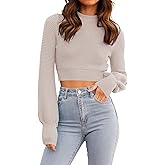 ZESICA Women's Spring Mock Neck Cropped Sweaters 2026 Long Sleeve Soft Ribbed Knit Pullover Jumper Tops