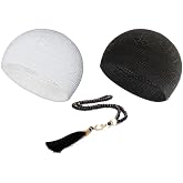 ESERRA Kufi Hats for Men - Prayer Cap, Handicraft Taqiyah, Muslim Tasbih 99 Beads, Prayer Beads