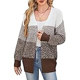 QIANSIQIANBO Women's Color Block Cardigan Sweater Oversized Knit Cardigans Sweaters Long Sleeve Open Front Fall Outfits