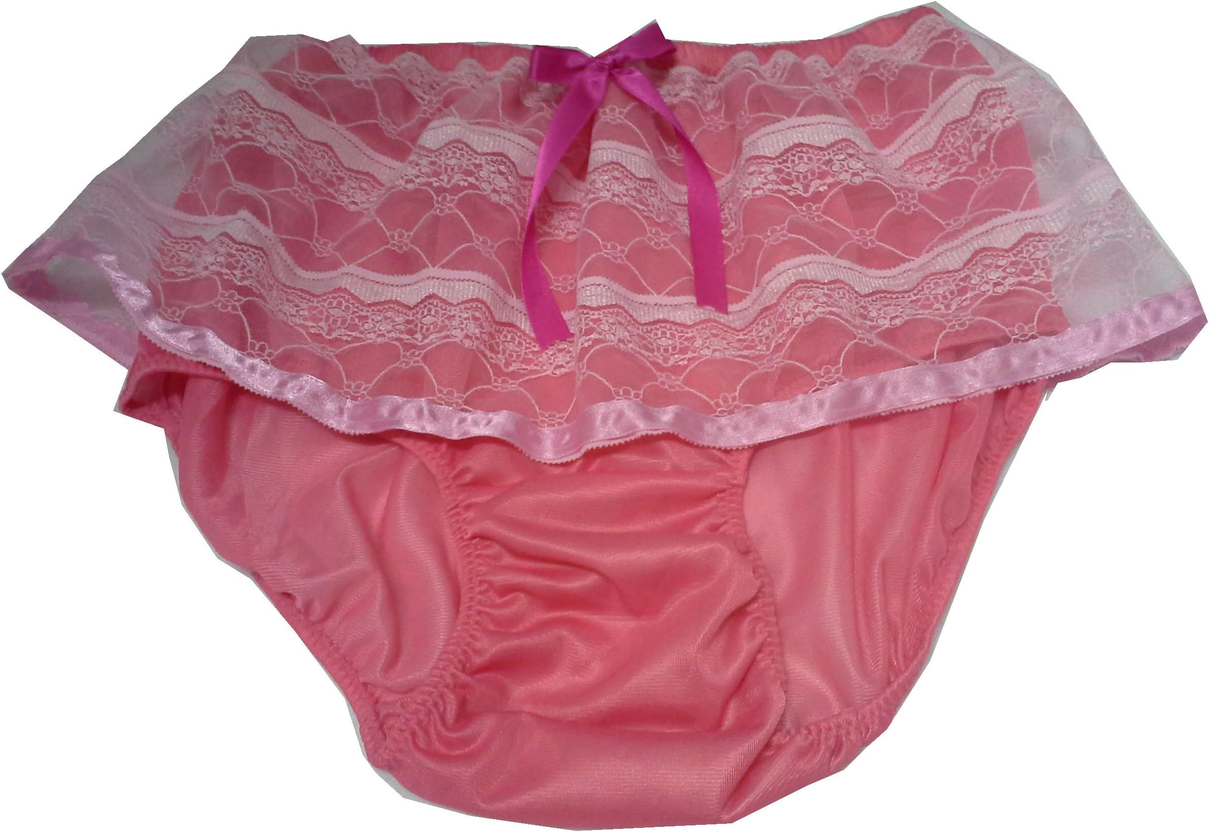 HDN288 PINK Handmade Bow Nylon Panties Lace Underwear Briefs Skirt