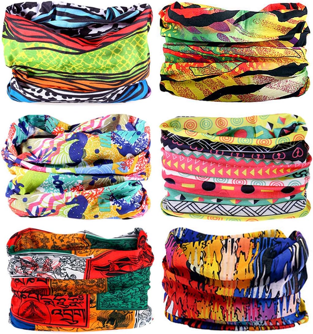 Multifunctional Headwear Bandana Headband - 6 or 9 PCS Elastic Tube Bandana Scarf UV Residence Headwrap Gaiter Balaclava Face Mask for Yoga Running Hiking Cycling