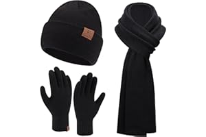 FZ FANTASTIC ZONE Mens Winter Warm Beanie Hats Long Scarf Neck Touchscreen Gloves Set Ribbed Knit Skull Caps Scarves Gloves for Women Man