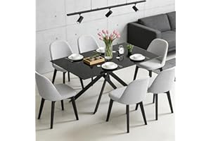 RYH Glass Dining Table for 4-6 People, 51.18 Inches Rectangular Glass Kitchen Table with Black Steel Legs, Modern Dining Room