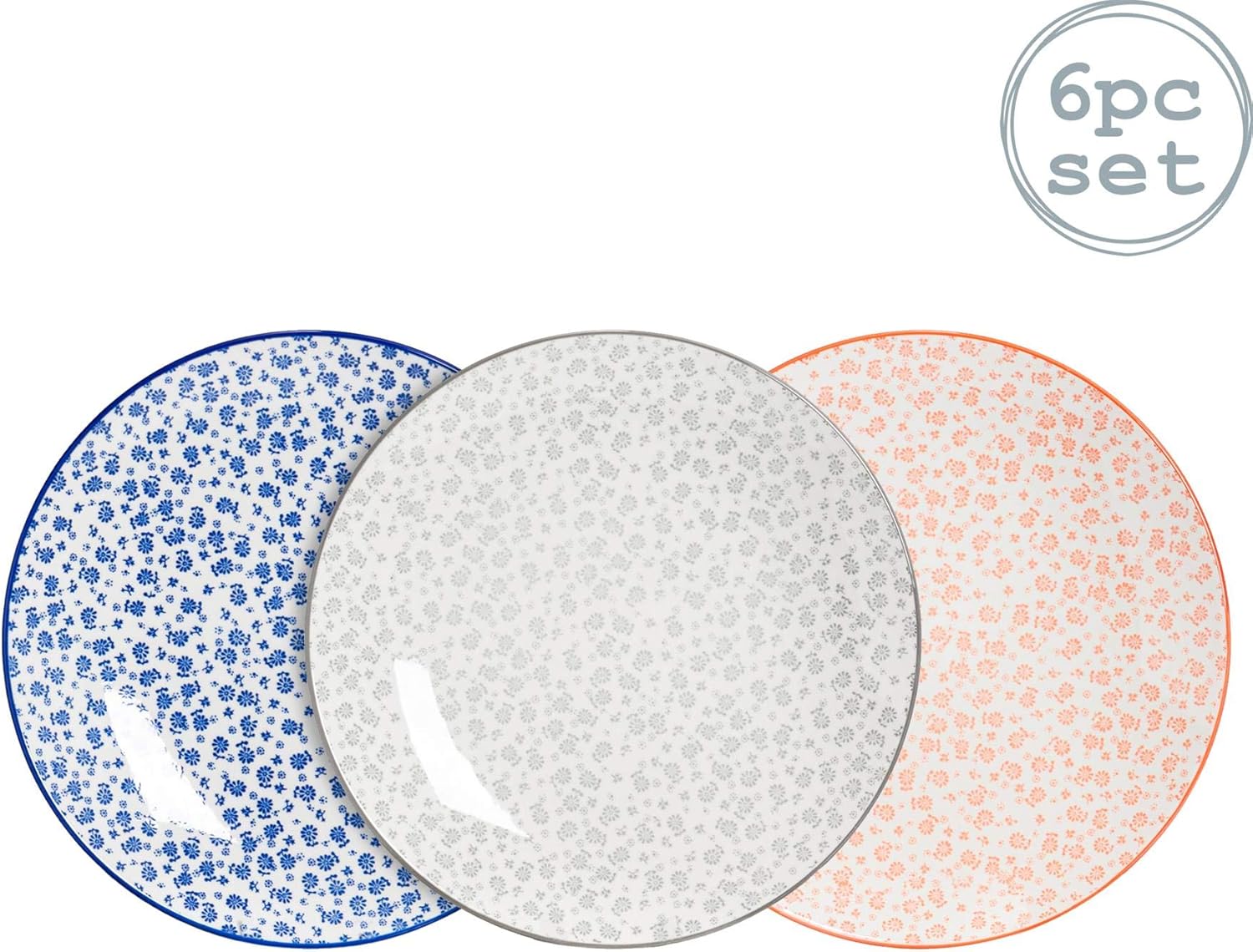 Nicola Spring 6 Piece Daisy Patterned Dinner Plate Set Large