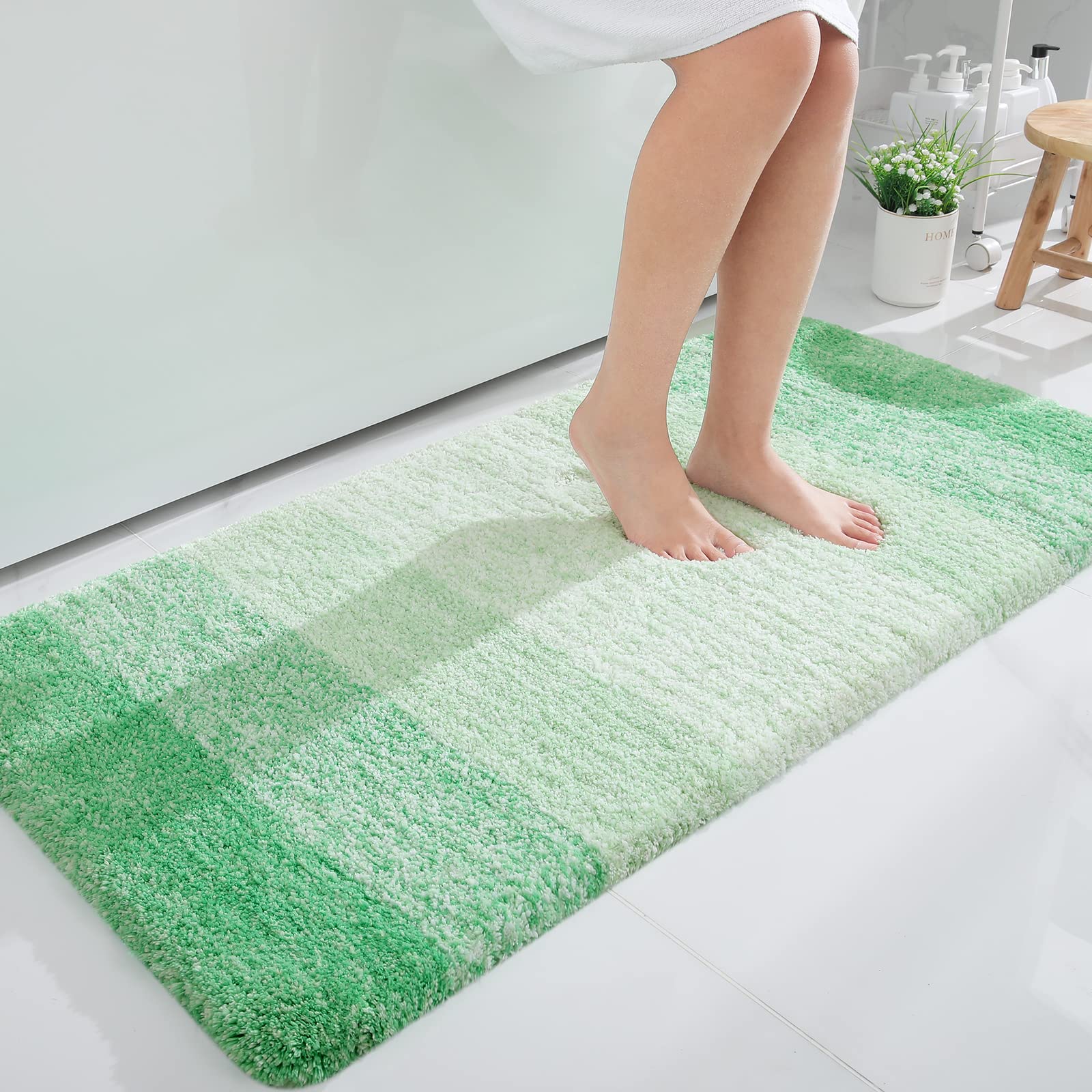 smiry Microfiber Bath Mat, 60 x 120 cm, Non-Slip Super Absorbent Bathroom Mat, Extra Soft Thick Floor Foot Mat, Fluffy Shaggy Bath Mats Rugs for Bathroom, Green